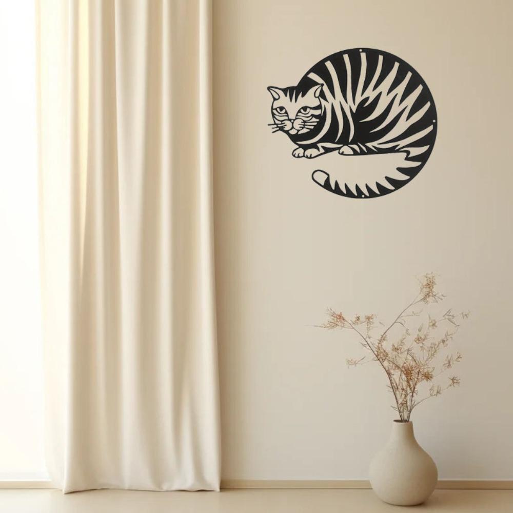 Siluetă geometrică de pisică metalică, semn elegant de pisică, decor elegant de perete agățat pentru cameră, cadou perfect pentru iubitorii de pisici, artă de perete metalică