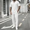 V-neck Waffle Short-Sleeve T-shirt & Long Pants Men's Streetwear Sports Set