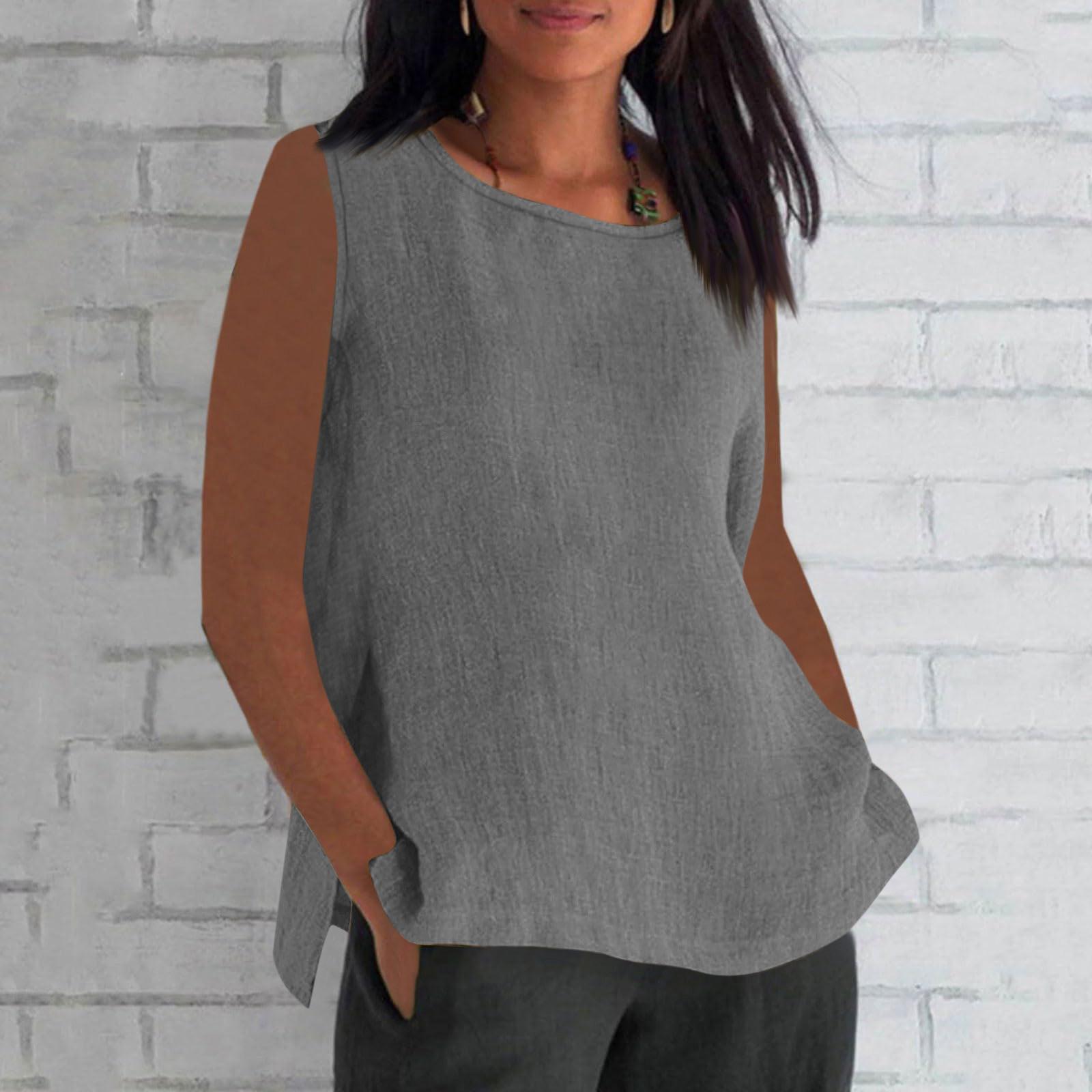 

Летние хлопковые и льняные тонкие дышащие топы для женщин, свободные большие размеры, футболка с короткими рукавами и круглым вырезом, летняя блузка, одежда XL серый