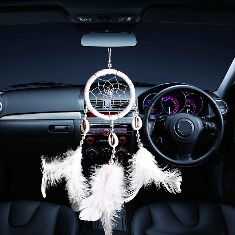 

Мини-Ловец снов Автомобильный кулон Чисто-белые перья Ветер колокольчики Декор Домашнее украшение