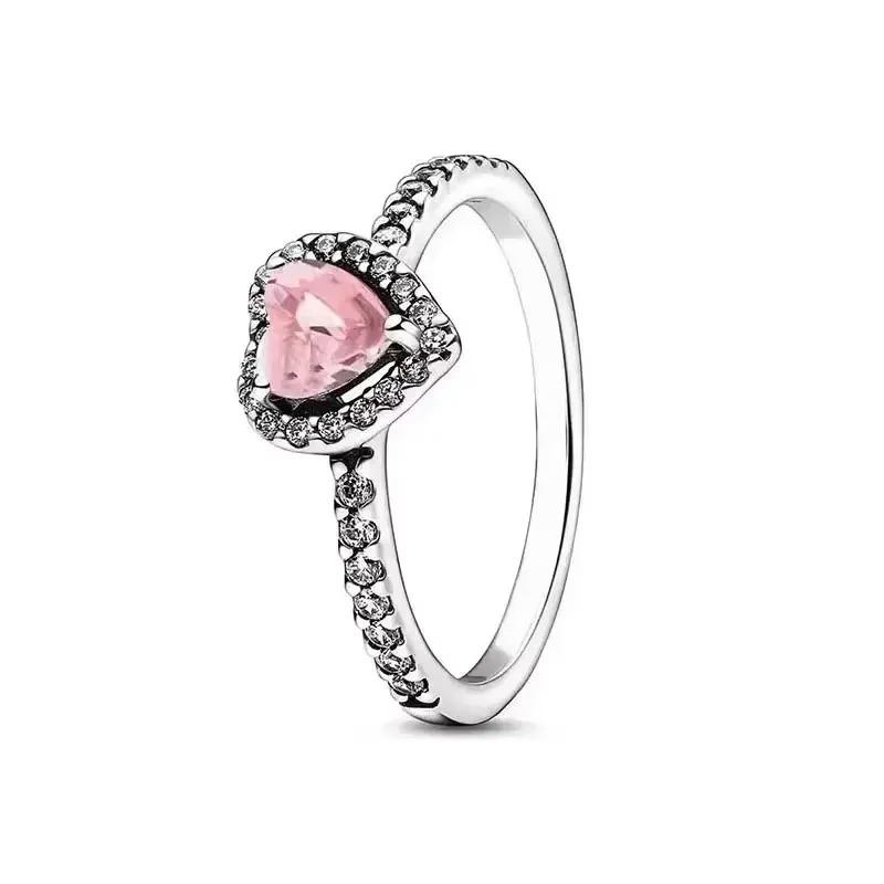 High quality 925 silver gold ring luxury heart-shaped crown circular zircon ring women's charm jewelry gift