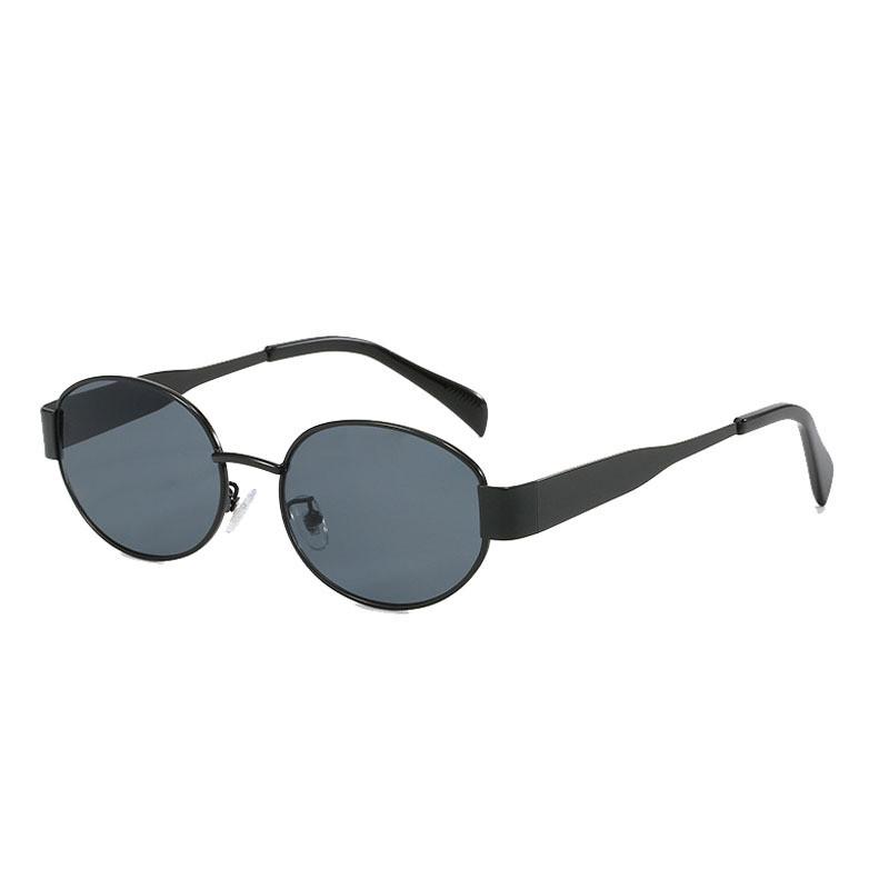 Vintage Oval Frame Metal Sunglasses For Women With Uv400 Protection And Stylish Geometric Design For Outdoors BlackFrameGray