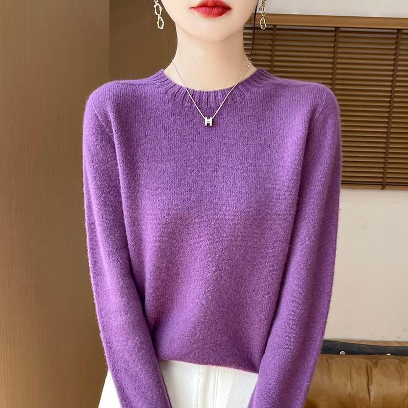 Women's Round Neck Long Sleeve Cashmere Wool Sweater - Autumn/Winter Fashion Layer
