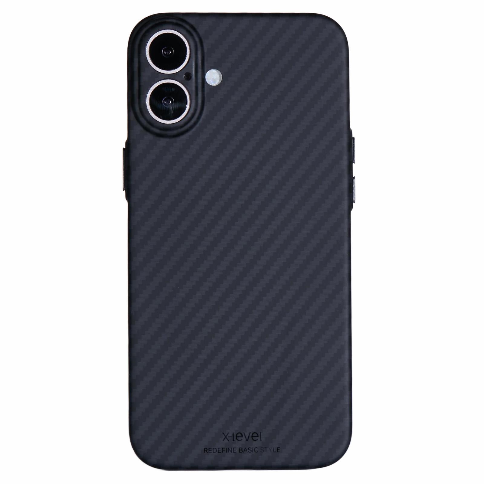 X-LEVEL For iPhone 16 Plus Magnetic Case Ultra-Thin PC Hard Phone Cover Carbon Fiber Texture A
