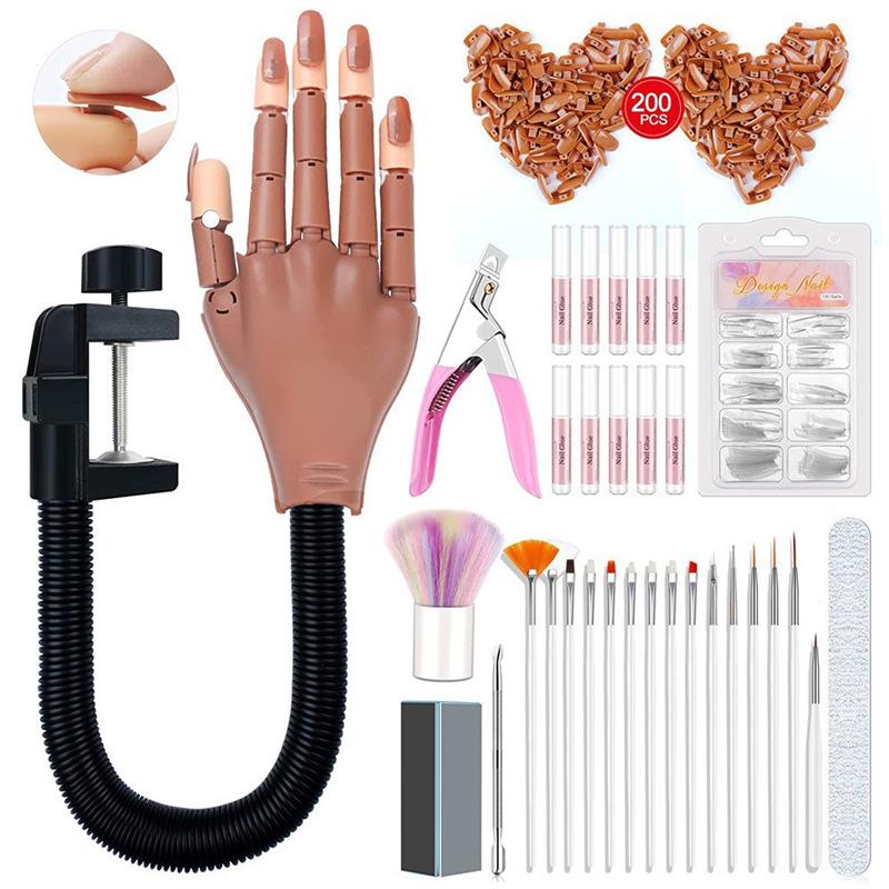 Kit Completo di Strumenti Professionali per Nail Art per Uso in Salone, Dita da Pratica Modello Mano Guanti di Allenamento, Include Pennelli per Unghie, Smalto, Lampada UV
