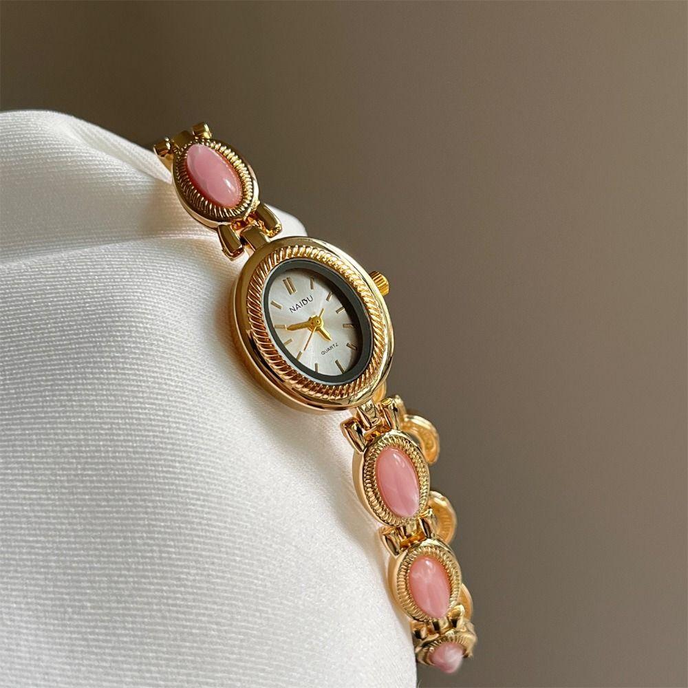 Oval Wristwatch Colored Gemstones Quartz Watch Vintage Ladies Watch