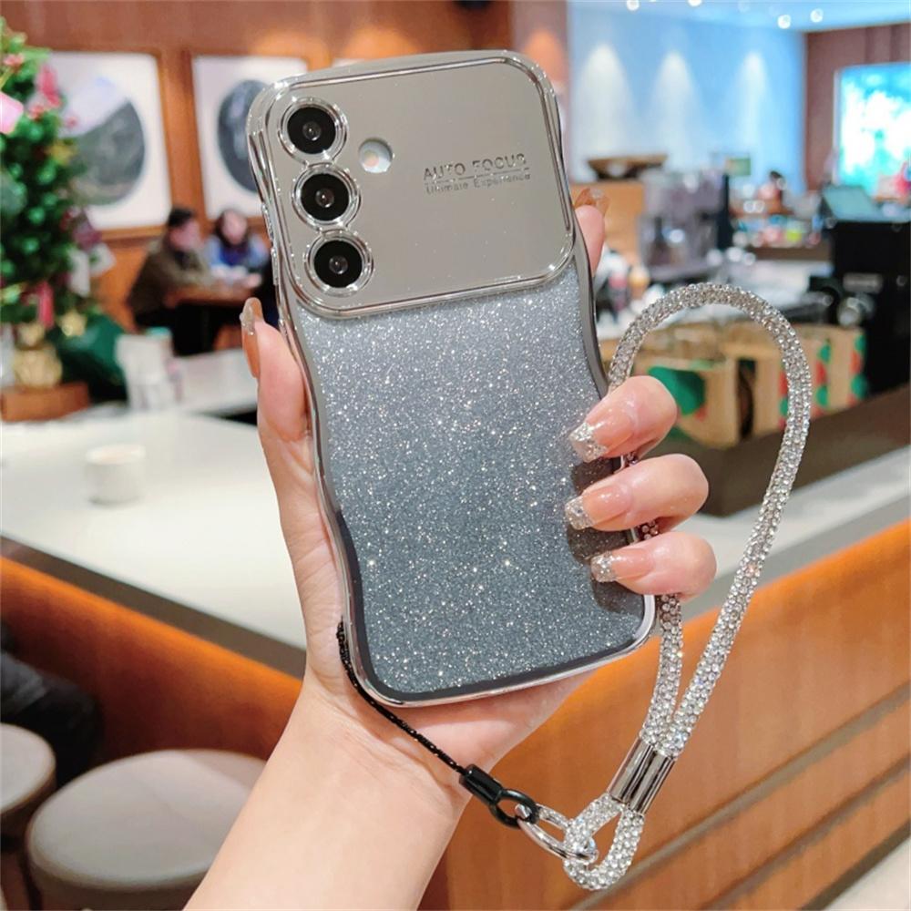 For Samsung Galaxy S25+ Case with Strap Gradient Glitter Electroplating TPU Phone Cover
