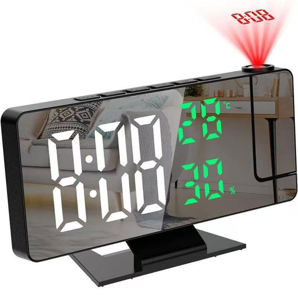 LED Projection Alarm Clock 180° Rotating Projection Weekday/Weekend Mode Projection Clock Temperature Humidity Display