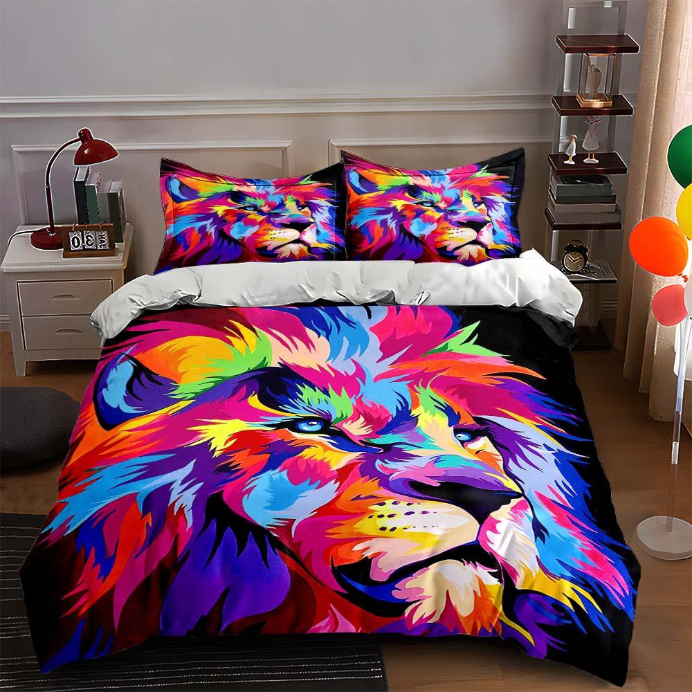 

Vibrant lion illustration. Bedding Duvet cover sets Duvet covers Pillowcases gifts (1 * Duvet Cover 2 * Pillowcases, without duvet insert) 135x200cm