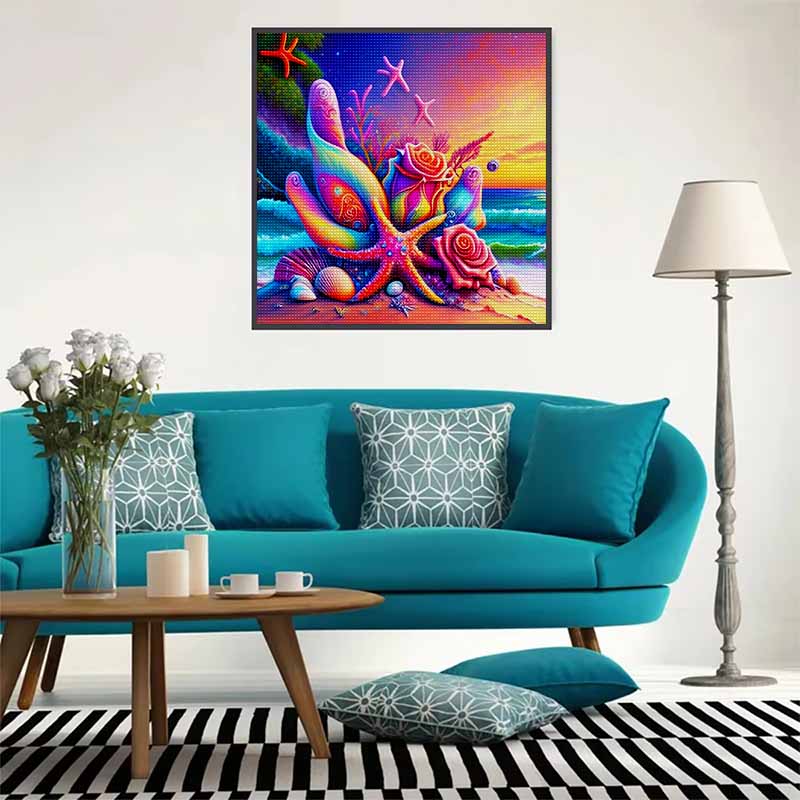 New Arrival 5D DIY Full Circle Diamond Painting "Starfish Rose" Embroidery Cross Stitch Home Decor Gift