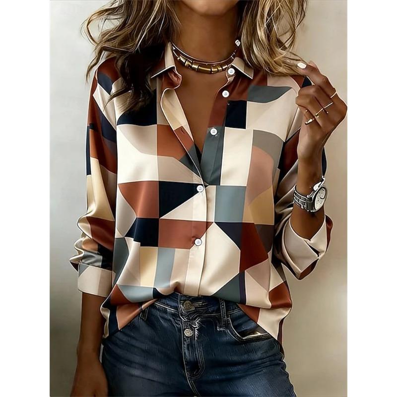 Damen Langarmshirt für Herbst 2026 Stilvoller 3D-Farbverlauf Druck Button-Down Street-Style Urlaubs-Vibe Lässiges Damen Oberteil