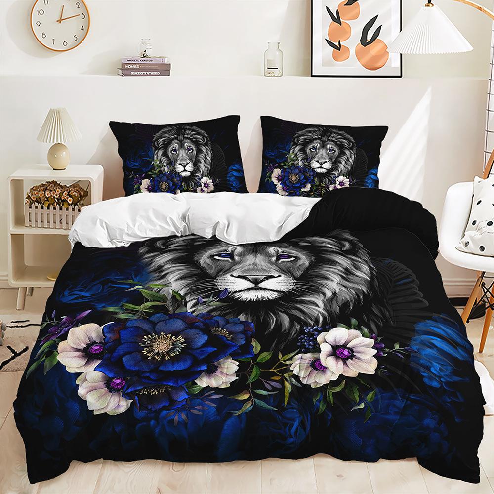 3D Digital Printing Bed Three-Piece Animal Beast Flower Dark Wind Quilt Kit