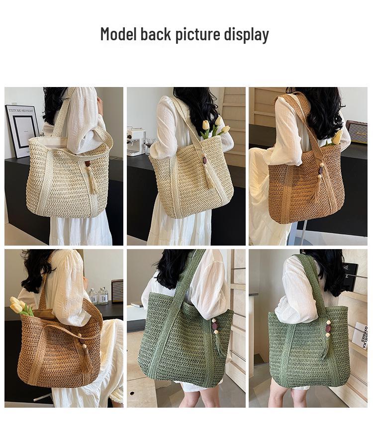 Versatile Solid Color Straw Beach Bag – Large Capacity Vacation Handbag