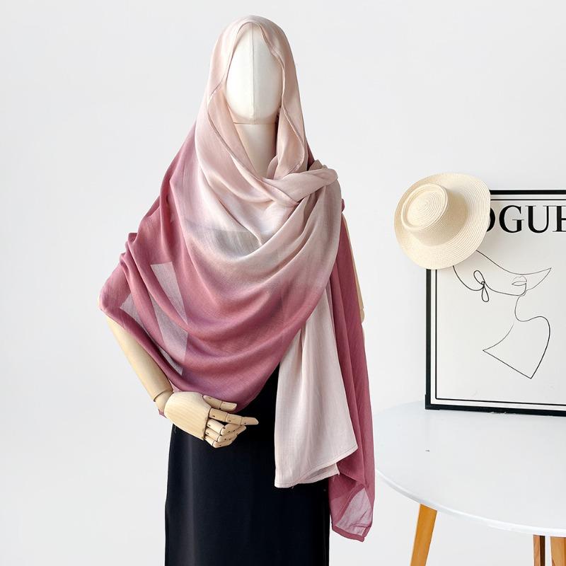 Retro solid color gradual change scarf women's thin simple lengthened yarn shawl cotton scarf headscarf bag head