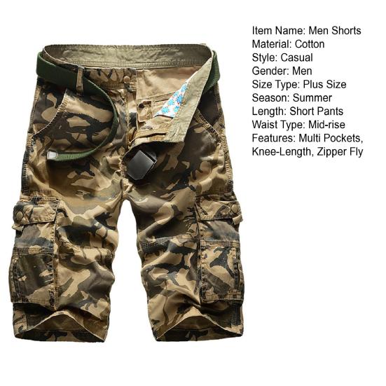 Mittelhohe Elastischer Bund Reißverschluss Herren Shorts Camouflage-Print Mehrere Taschen Cargo-Shorts Streetwear