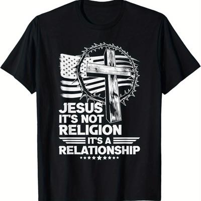 Herren Christliches Glaubens T-Shirt Jesus Es ist keine Religion Es ist eine Beziehung Schweres Material 180 g/m² 100% Baumwolle