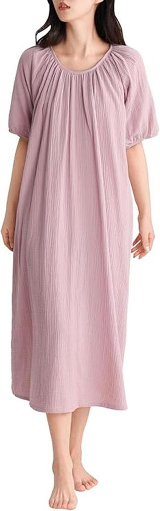 Sumolux Cotton Gauze Nightdress for Women – Long, Loose-Fit Pajama Dress, Loungewear