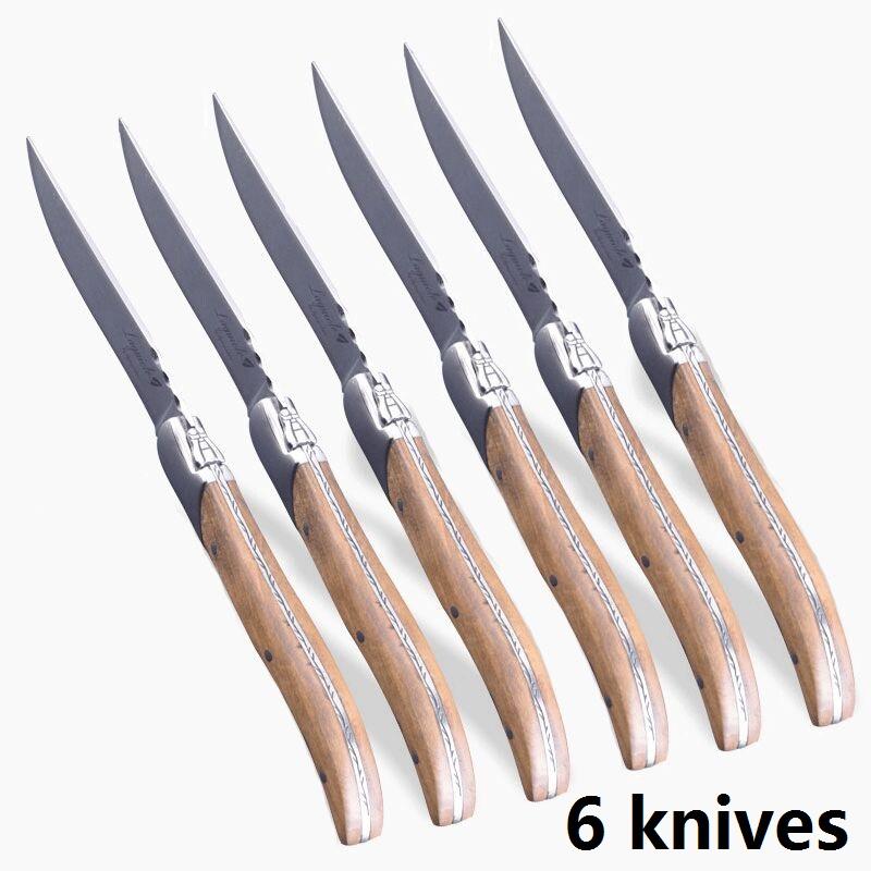 

6 шт. 8,7 304 нержавеющая сталь ножи для стейка вилки набор Laguiole столовые ножи оливковая ручка набор столовых приборов рождественские деревянные столовые приборы