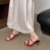 Fashion SUOJIALUN 2025 Summer New Brand Women Slipper Fashion Narrow Band Shallow Slides Thin Low Heel Outdoor Dress Sandal Pumps