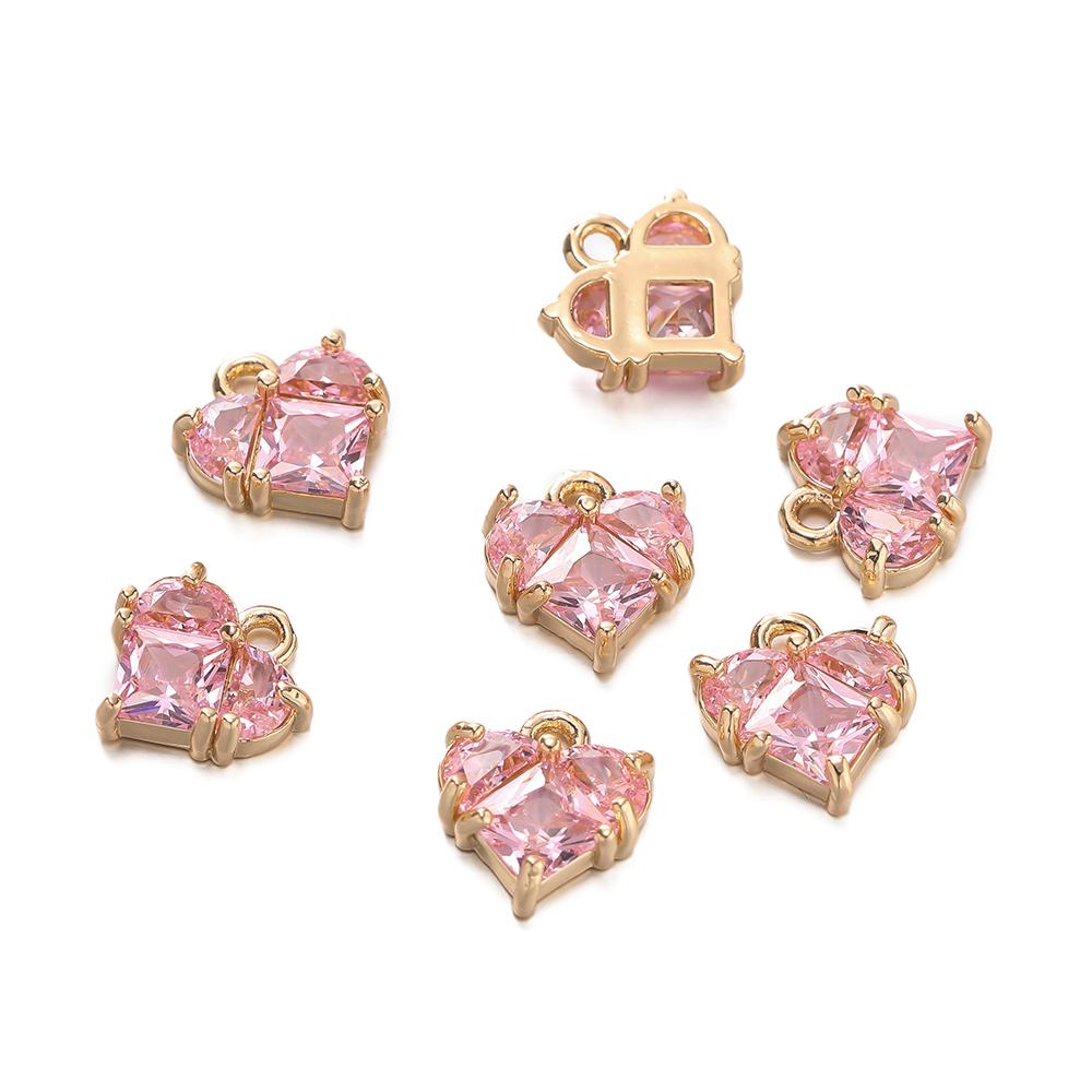 2Piece/Lot 18K Gold Color Plated Heart Charms Pendants with Zircon for DIY Bracelet Necklace Jewelry Making Accessories