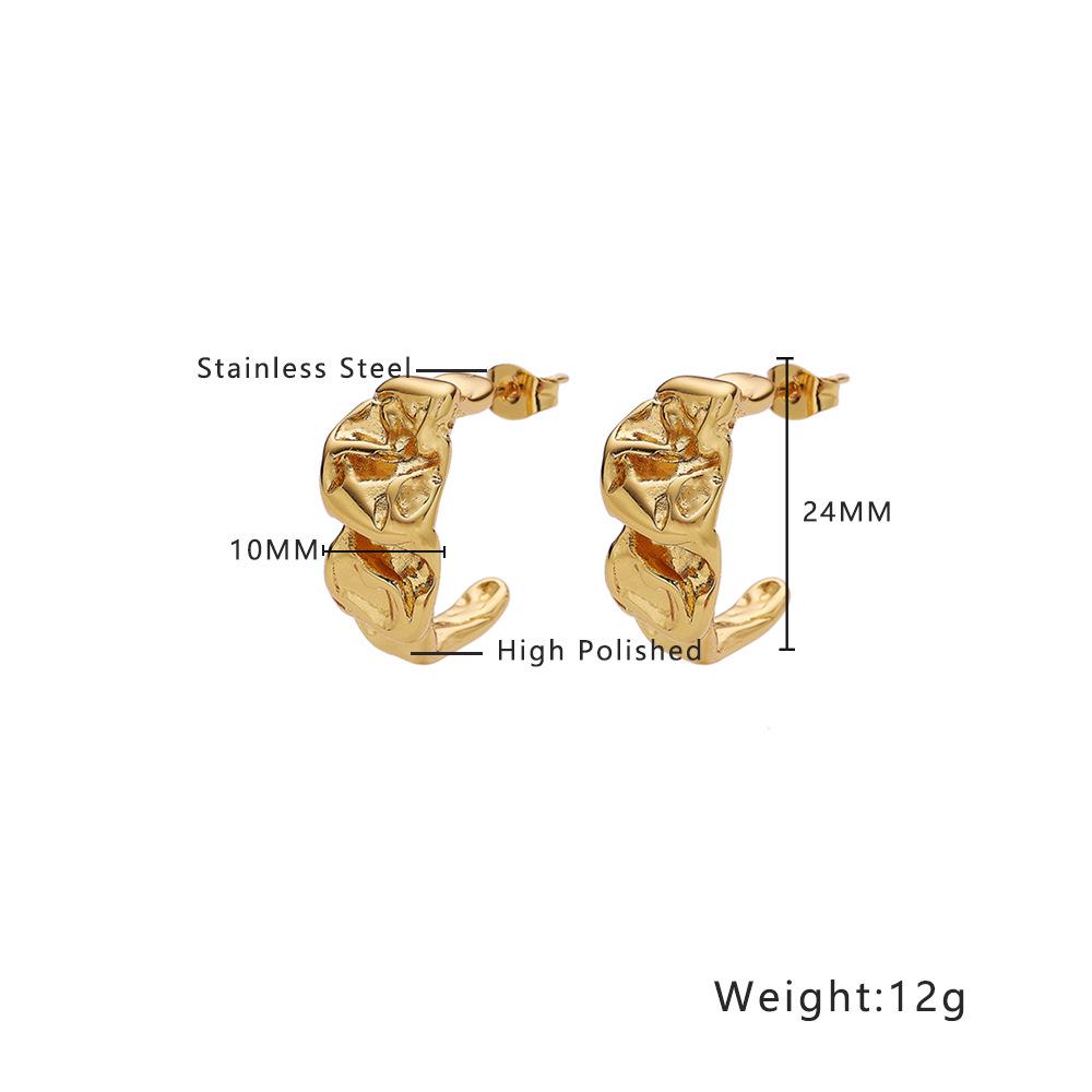 Emerald C-Shaped Gold Irregular Titanium Stainless Steel Earrings