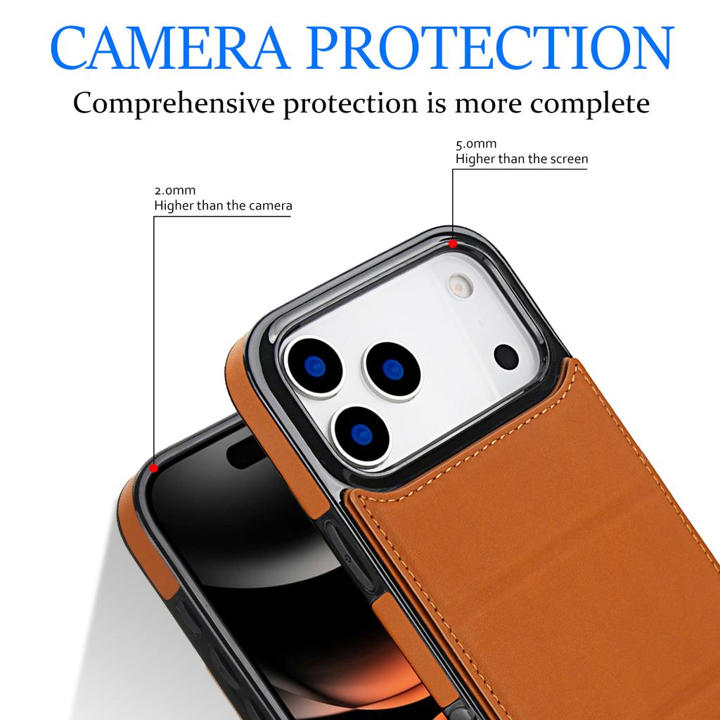 Phone Case for iPhone 17 Pro Max Air 16e 16 15 Plus 14 13 Mini 12 11 Pro XR XS Max Card Holder Invisible Bracket Leather Shell