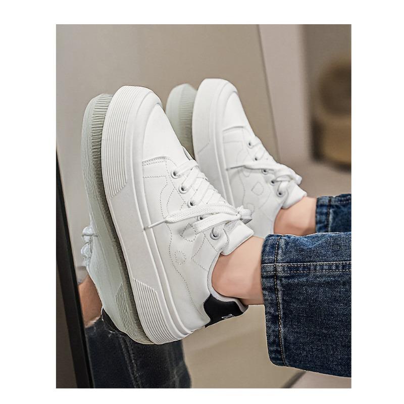 Men Thick Sole Color Block Lace Up Casual Skateboard Sneakers Walking Shoes
