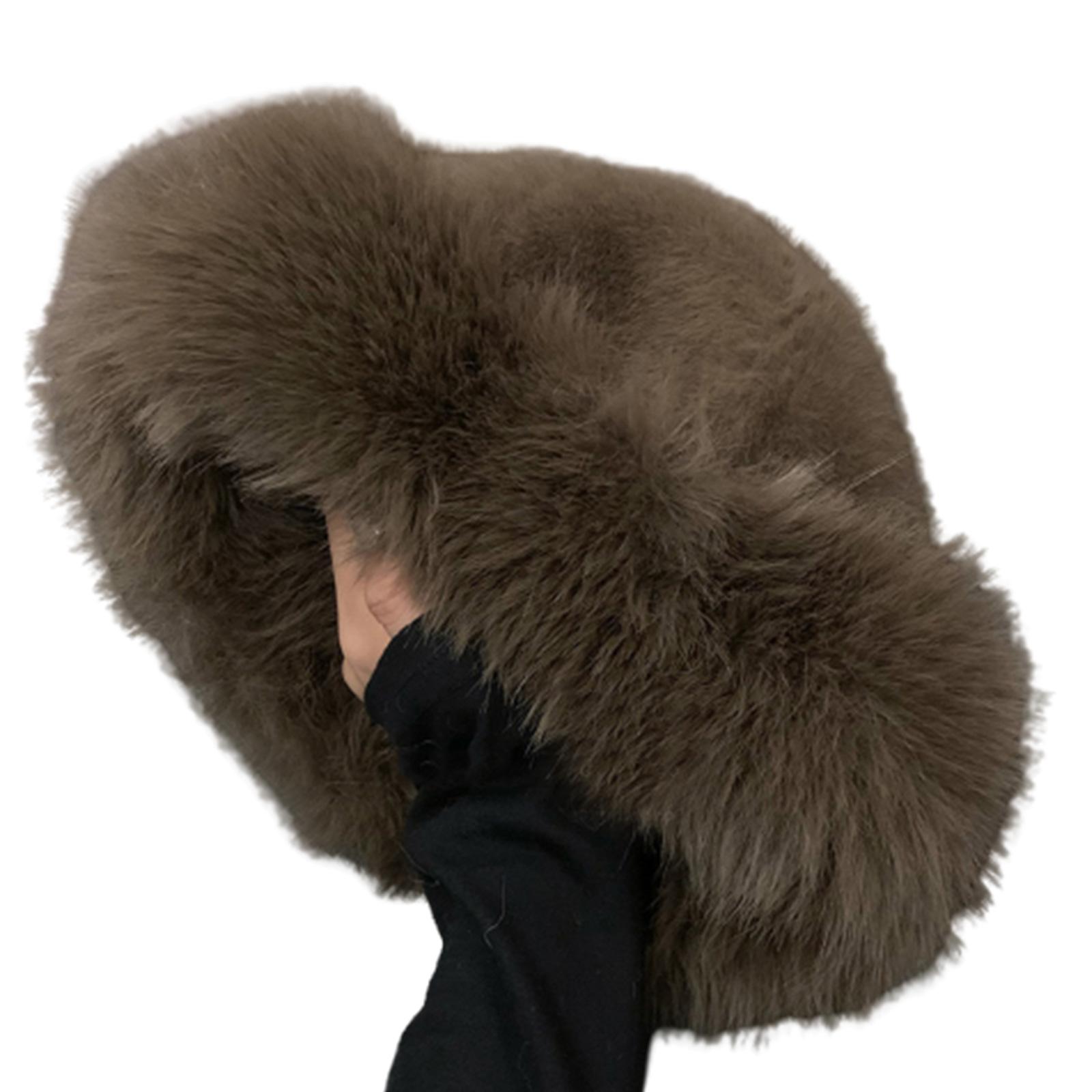 

Mongolian Wide Brim Bucket Hat Winter Fisherman Hat Thicken Plush Fisherman Hat for Adult Teens Keep Warm Commute Hat коричневий