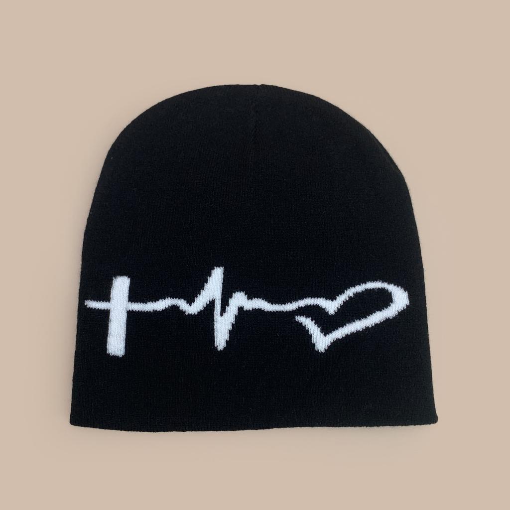 Autumn and Winter Design Electrocardiogram Jacquard Knitted Hat for Men and Women To Keep Warm, Simple Niche Casual Cold Hat Pullover Hat