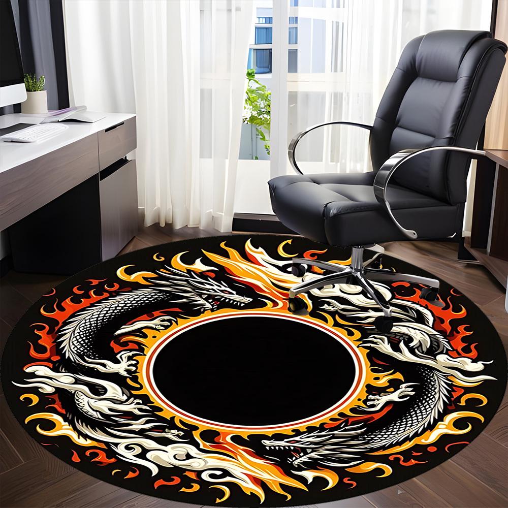 1PC Dragon Flame Circle Office Round Rug, Non Slip, Soft and Durable Office Rug for Interior Decoration, Perfect for Office