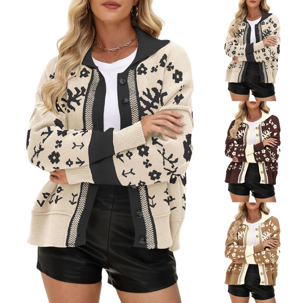 Women's Square Neck Button-Up Sweater Fashionable Loose-Fit Knit Cardigan Fuzzy Warm Coat