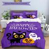 3-teiliges Happy Halloween Katze Spinne Geist Bettbezug-Set (1 Bettbezug + 2 Kissenbezüge Ohne Kissenkern), Hochauflösender Druck für Zuhause und