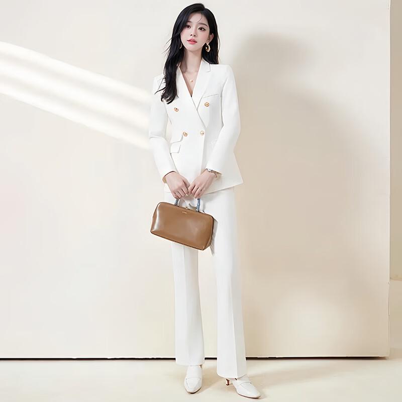 Women's White Professional Blazer & Trousers Set