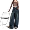 Street personality trend drape high waist double buckle jeans women's simple and versatile wide leg mopping jeans tide