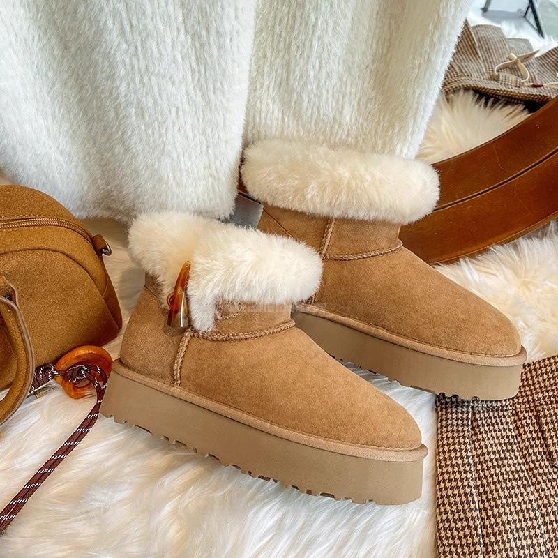 Sangpo Women's Shearling Duffle Coat Snow Boots - Warm Mid-Calf, Thick Sole, Furry Winter Cotton Boots