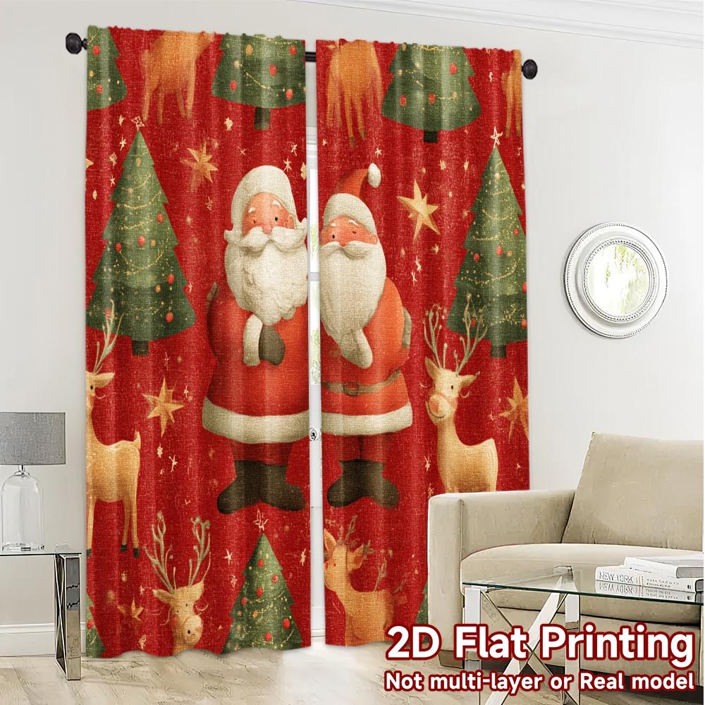 Set Of 2 Flat Printing Jit Curtains Without Rod Festive Wonderland Creative Durable Polyester Home Modern Made