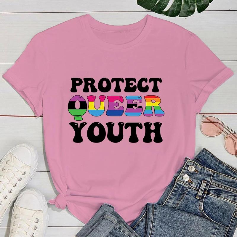 (Premium T-shirt)New Lgbt Protect Queer Youth Letter Print T-Shirt Women'S Fashion Casual Summer Cool Shirs Female Lgbt Tops