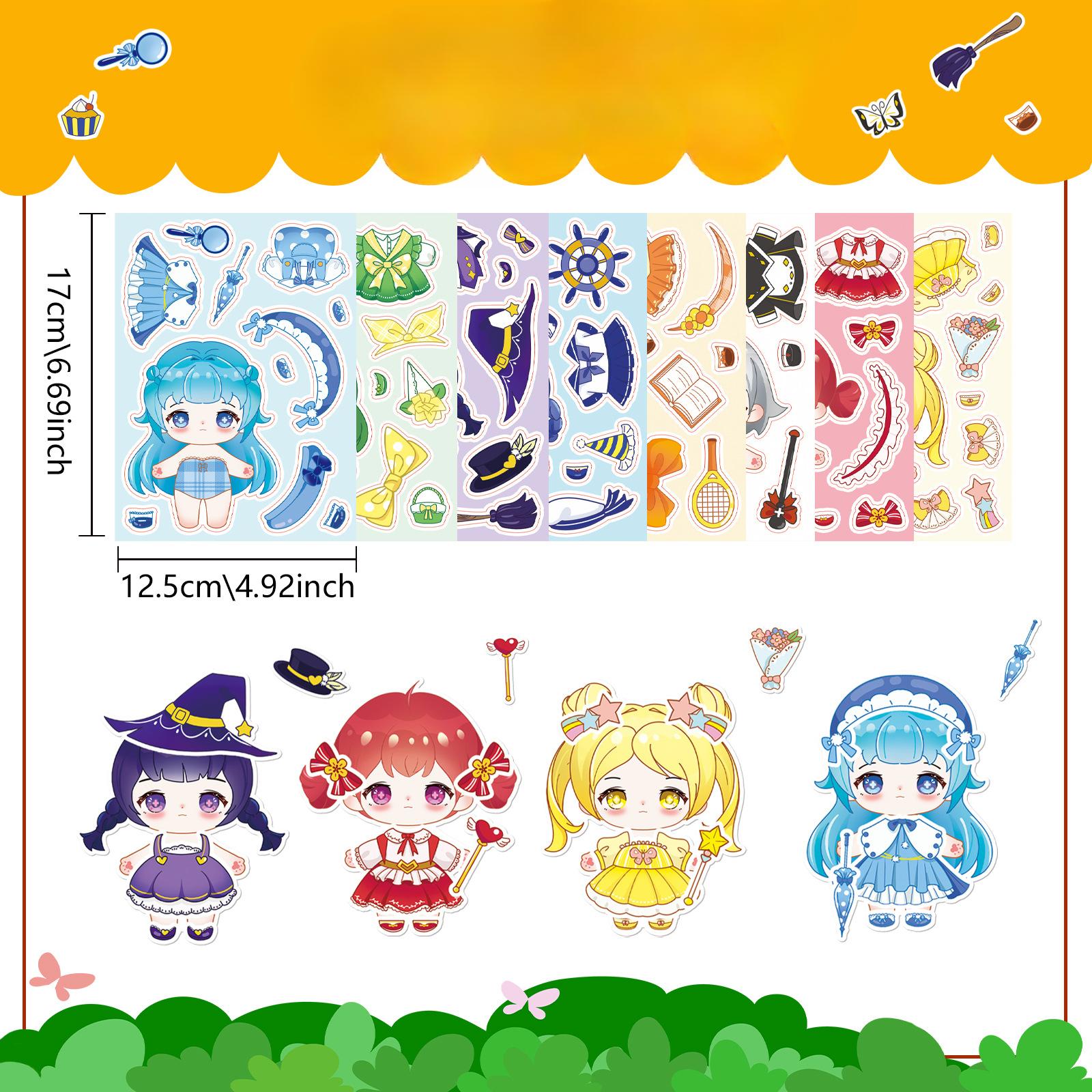 

8 картинок/набор наклеек-дудлов для наряжания хлопковой куклы, личность, мультяшные, детские, пазл, наклейки для пазла DIY