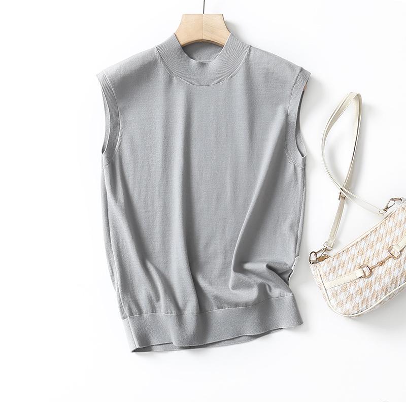 Women's Machine Washable Wool Vest: Hot Style, Half-High Collar, Sleeveless, Simple Design.