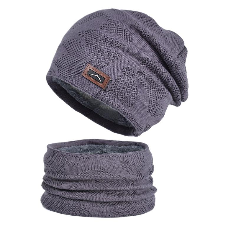 Winter Outdoor Riding Knitted Wool Hat Men's Velvet Warm Hat Scarf Two-piece Ear Protector Pullover Hat