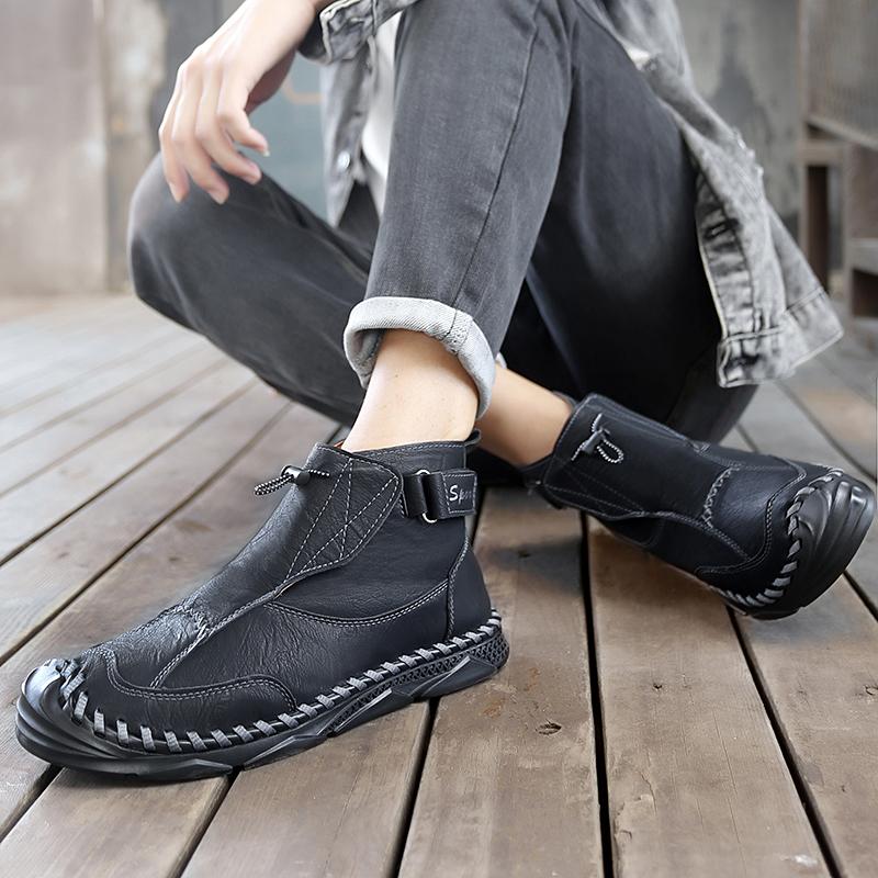 Men Handmade Casual Hiking Boots Outdoor Brown High Top Wide Palm Driving Shoes Large Size