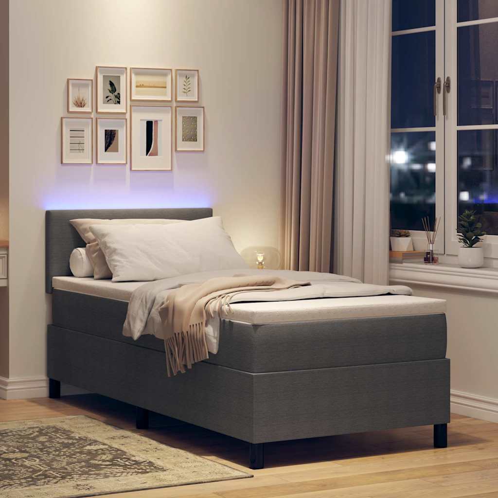LED Box Spring Bed in Light Grey and White 80 x 200 cm Cord Fabric