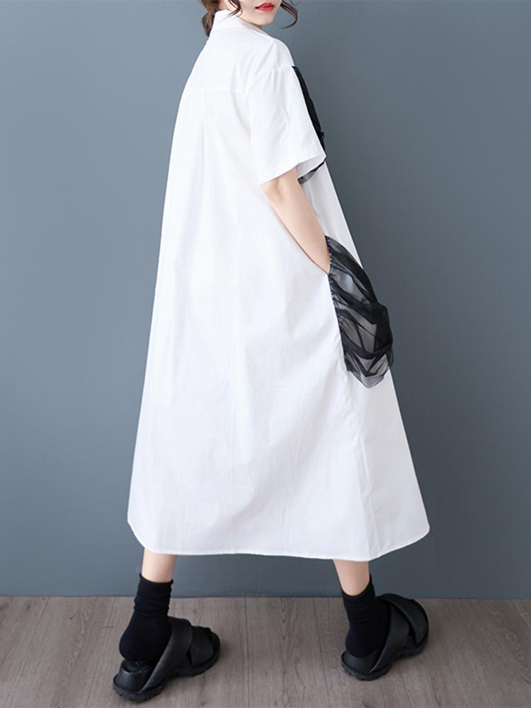 XITAO Patchwork Mesh Single Breasted Dress GYX1565