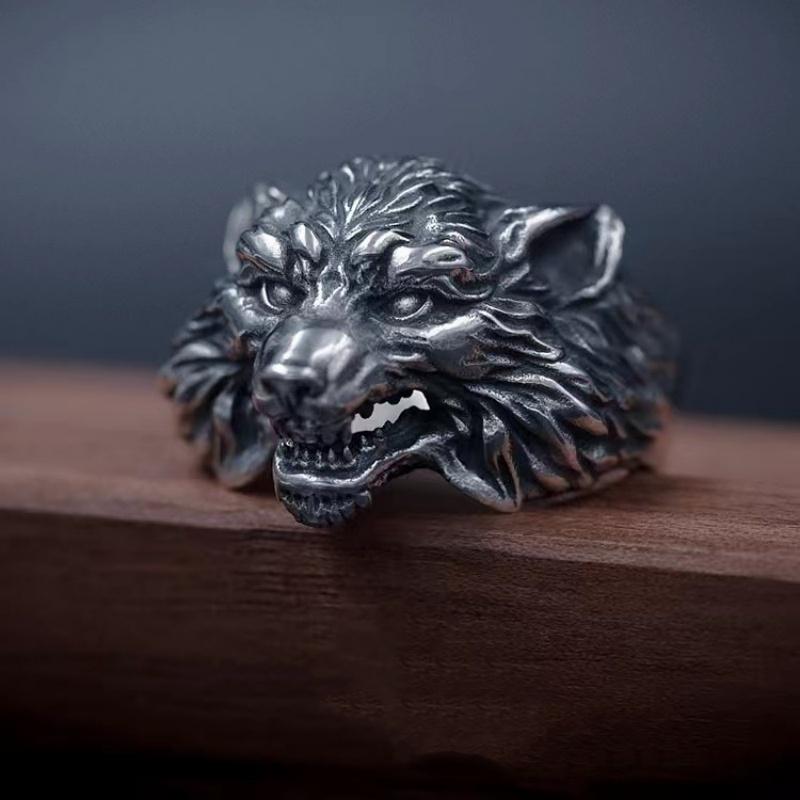 

Buyee 925 Sterling Silver Big Ring Finger Cute Wolf Open Ring for Women Men Fashion Personality Rock Punk Fine Jewelry Circle resizable