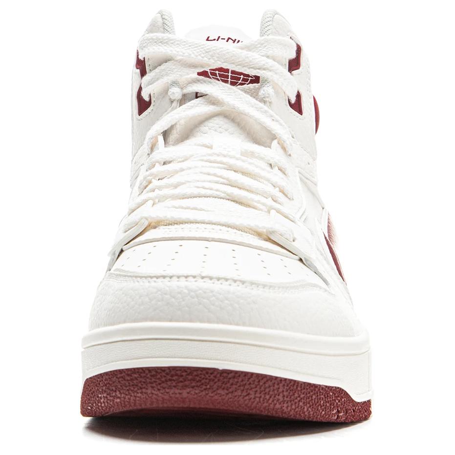 Li Ning Tianji Soft HI Slip Resistant Abrasion Resistant Mid Top Skateboard Shoes Men's White Red AGCU367-1