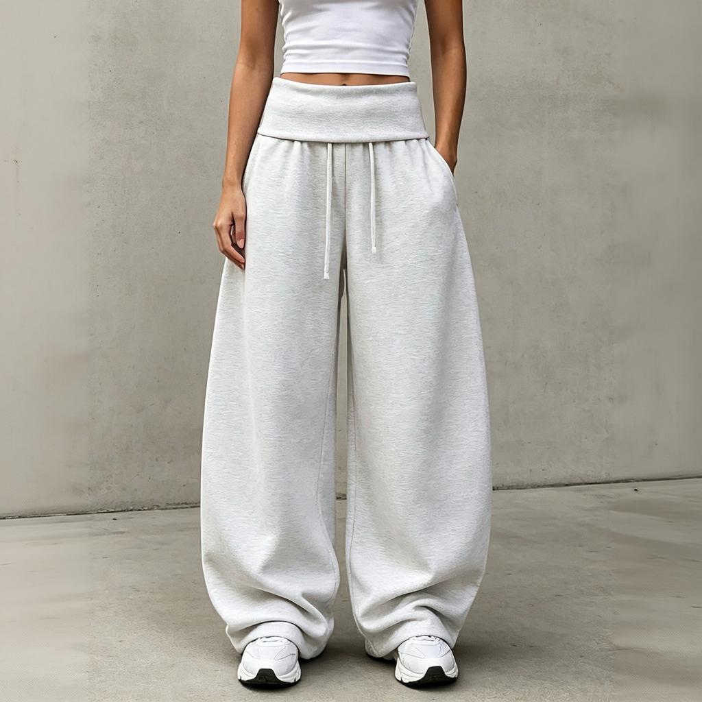 Damen Freizeit Farbe Umklappbund Locker Sitzende Jogginghose für Lounging und Alltag