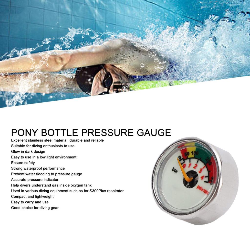 Pony Bottle Pressure Gauge Air Diving Cylinder Oxygen Tank Stainless Steel Waterproof M10
