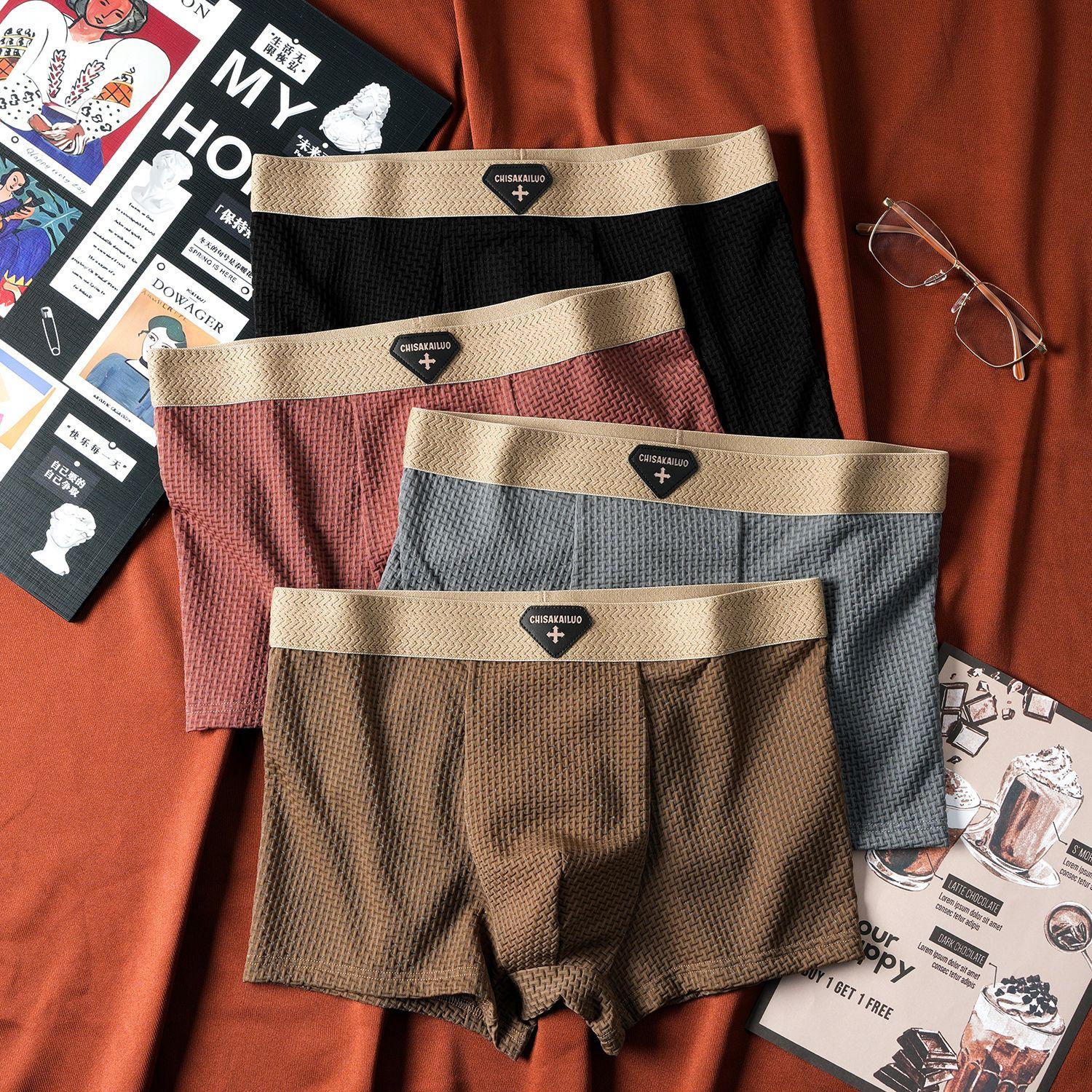 4 Stück Minimalistische Herrenunterwäsche mit Mesh-Jacquard Atmungsaktive Sport-Boxershorts Einfarbig Retro Vierbeinige Herrenshorts Boxerbrief 4XL black