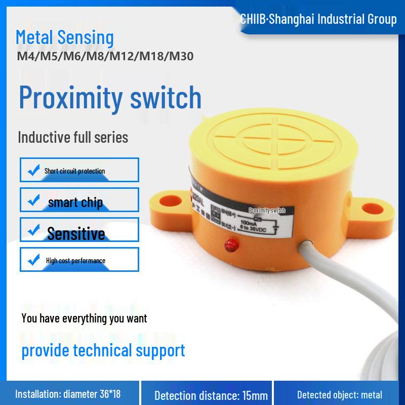 

HUGONG SK-3015ABCDALBL2015AB Inductive Proximity Sensor, 15mm Detection, M36 Disk Base Model A