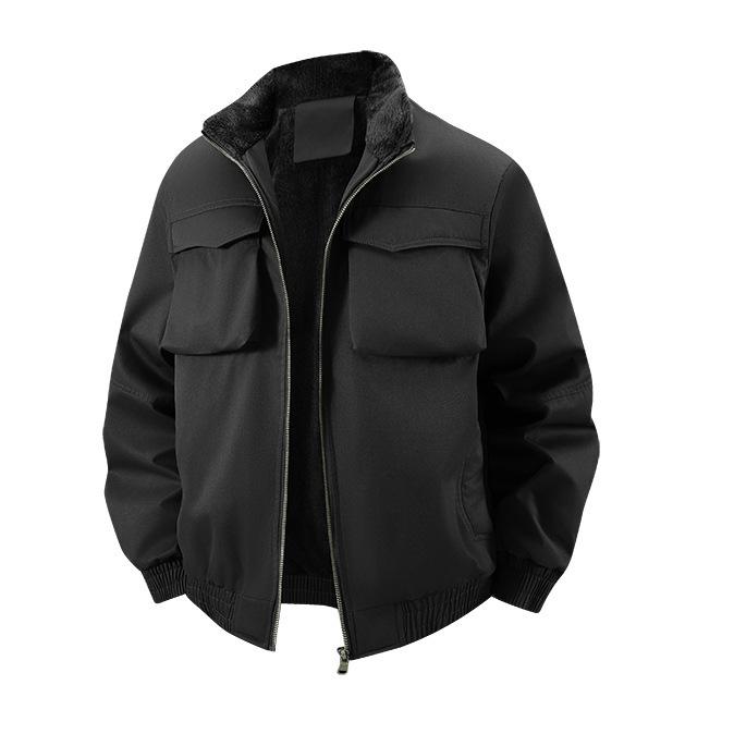 European-Size Men s Winter Flight Jacket: Fleece Lined, Thickened, Multi-Pocket, Trendy Loose Fit, Casual Workwear. Large